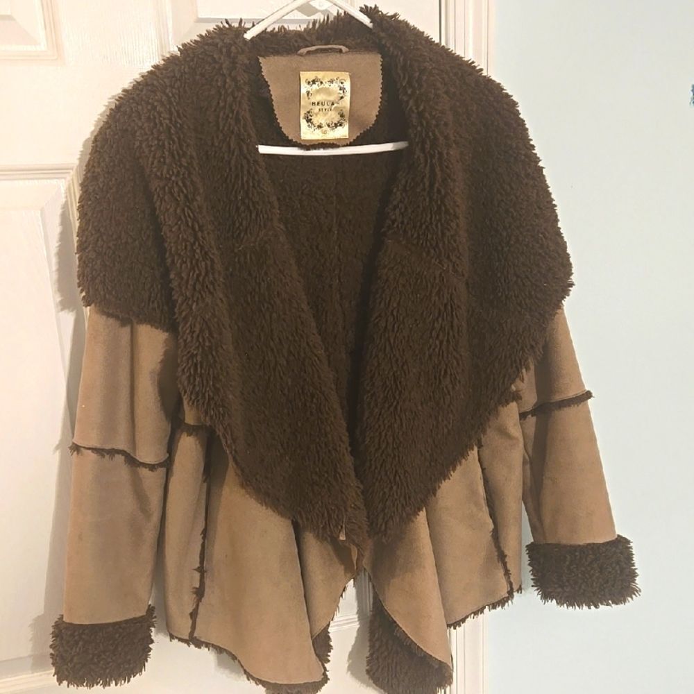 Beulah Brown and Tan Teddy Jacket with Plush Collar